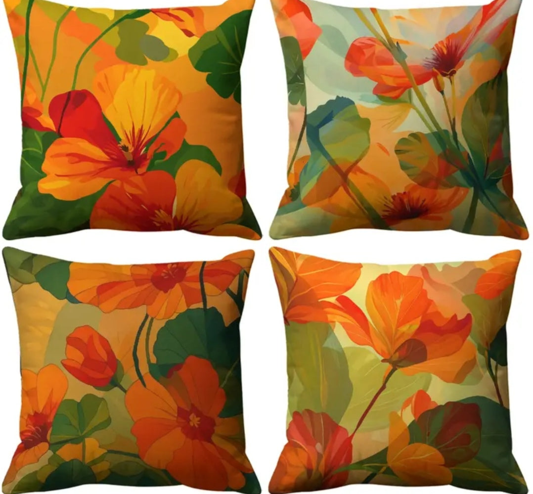 Abstract Orange Flower Pillow Covers – Minimalist Floral Cushion Set