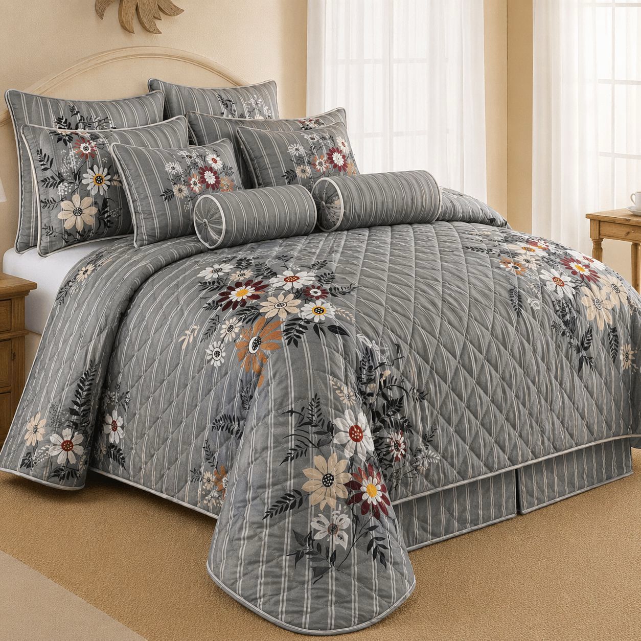 Luxury 9 Piece Quilted Comforter Set – King Size Bedding Collection