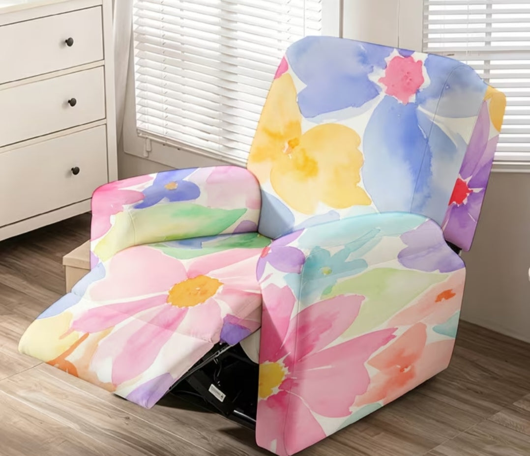 4-Piece Stretch Floral Recliner Chair Cover | Washable Protective Slipcover
