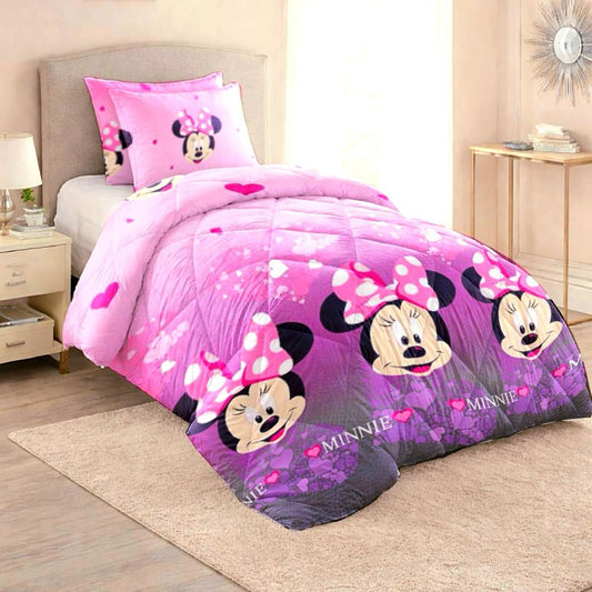 Disney Minnie Mouse Kids Comforter Set – Pink Cartoon Bedding with Matching Pillow Covers