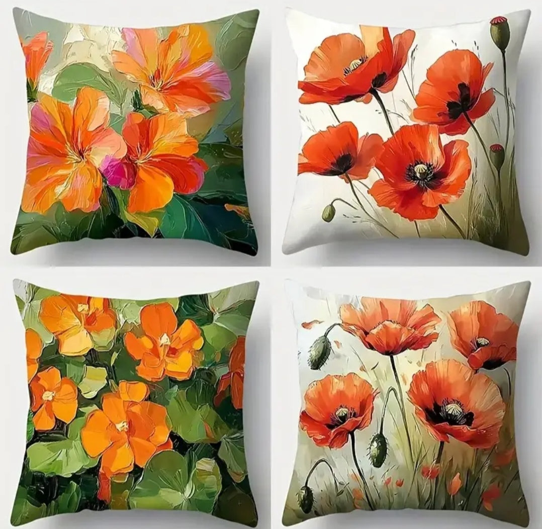 Abstract Orange Flower Pillow Covers – Minimalist Floral Cushion Set