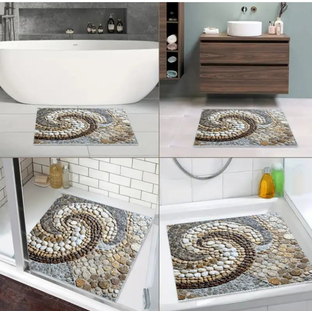 Natural Pebble Shower Bath Mat – Non-Slip Quick-Dry PVC Bathroom Floor Mat
