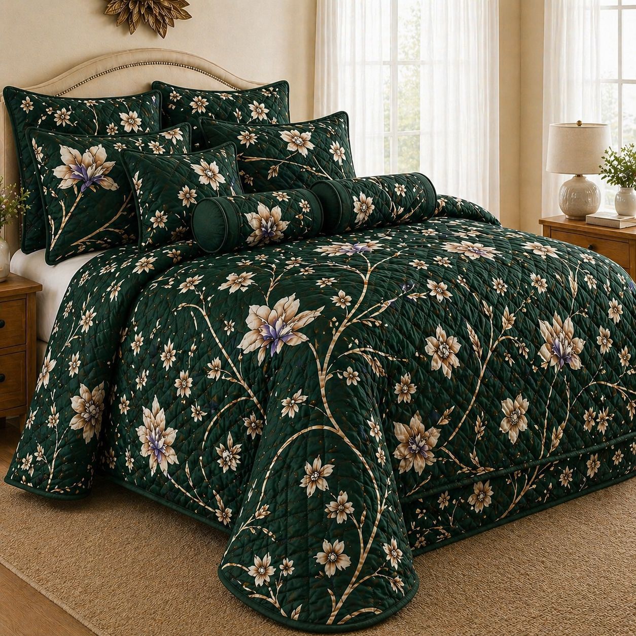 Luxury 9 Piece Quilted Comforter Set – King Size Bedding Collection