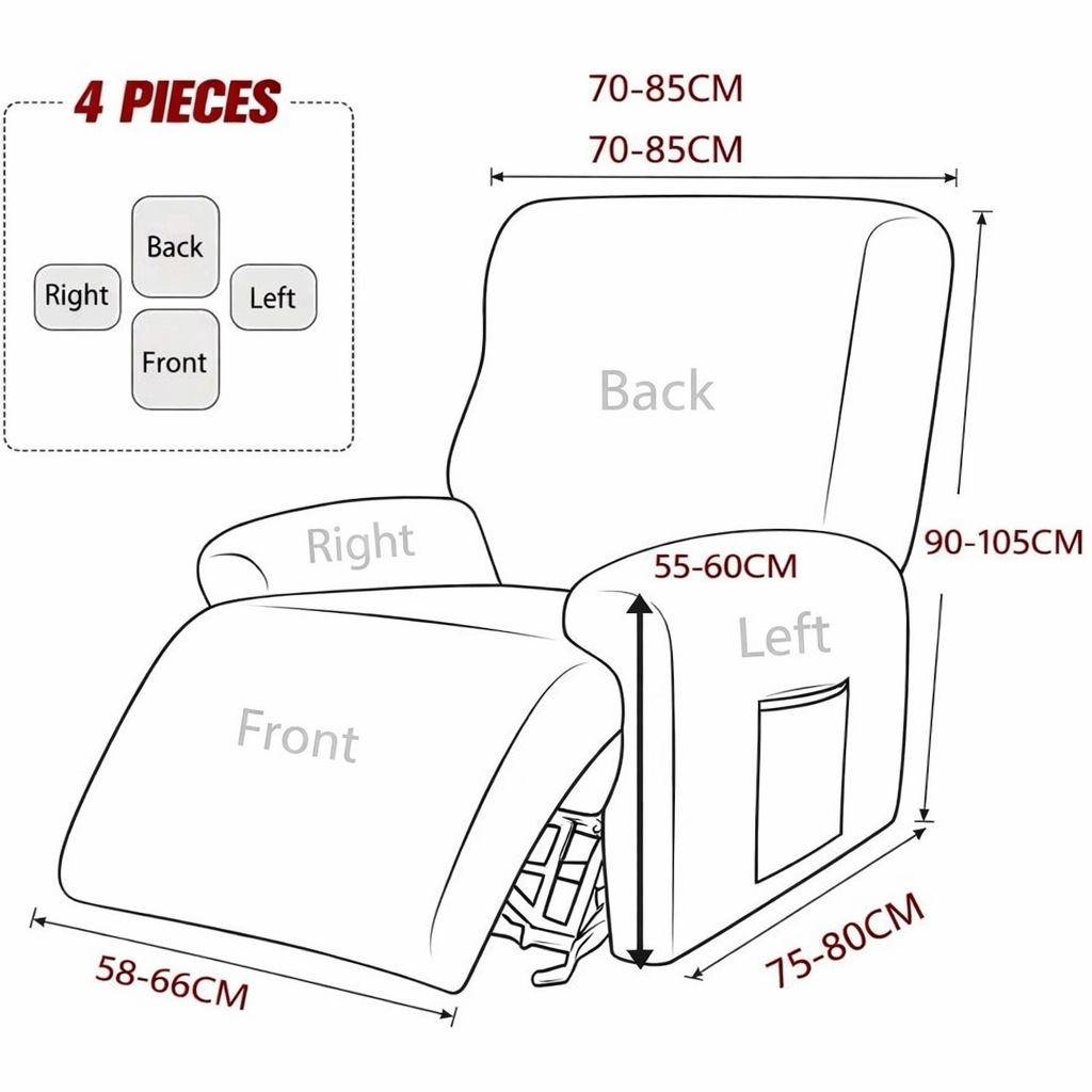 4-Piece Recliner Chair Cover Set – Stretch Fit Slipcover (Available in 3 Colours)