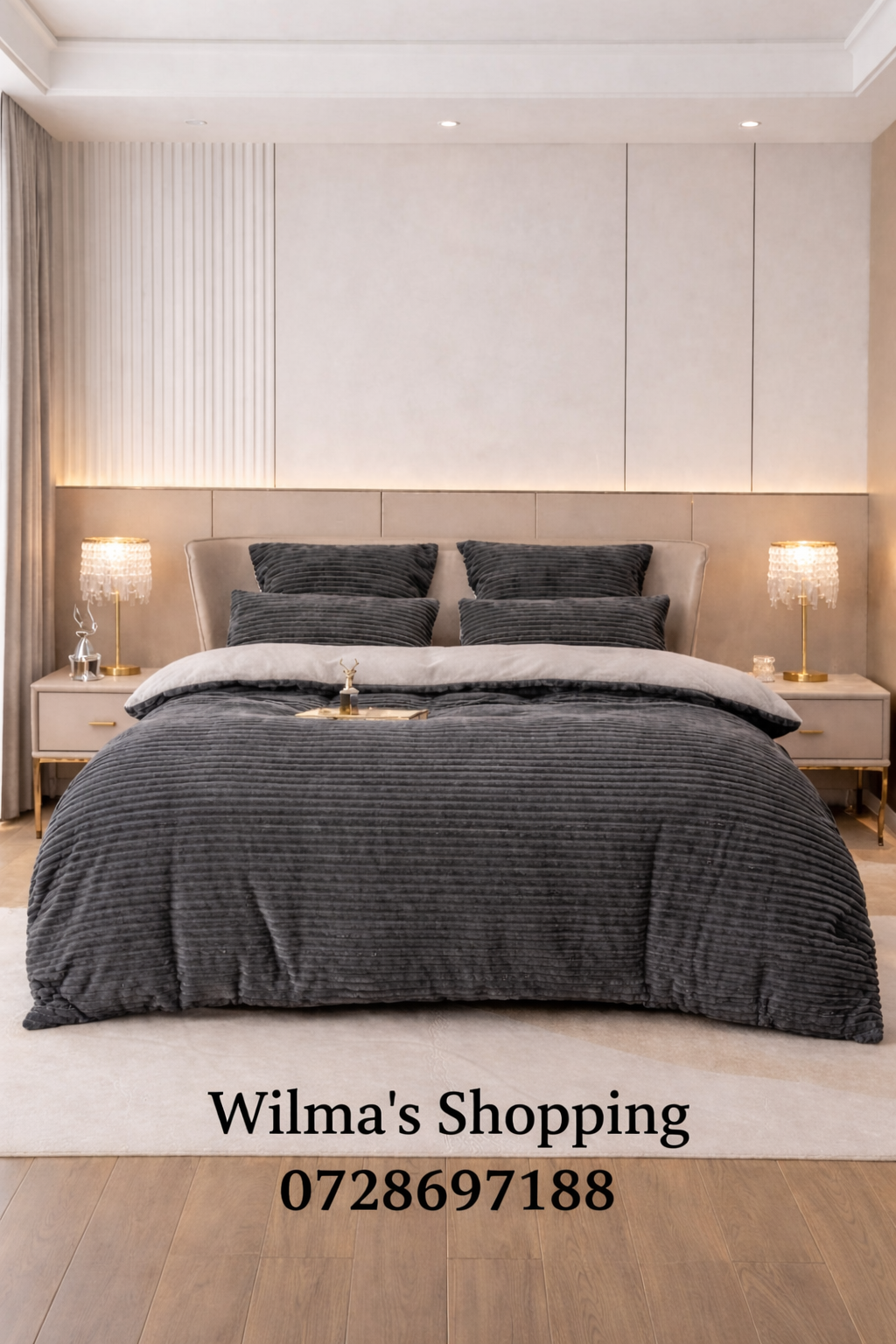 Stripey Sherpa Comforter Set – 5 Piece (Queen Size)