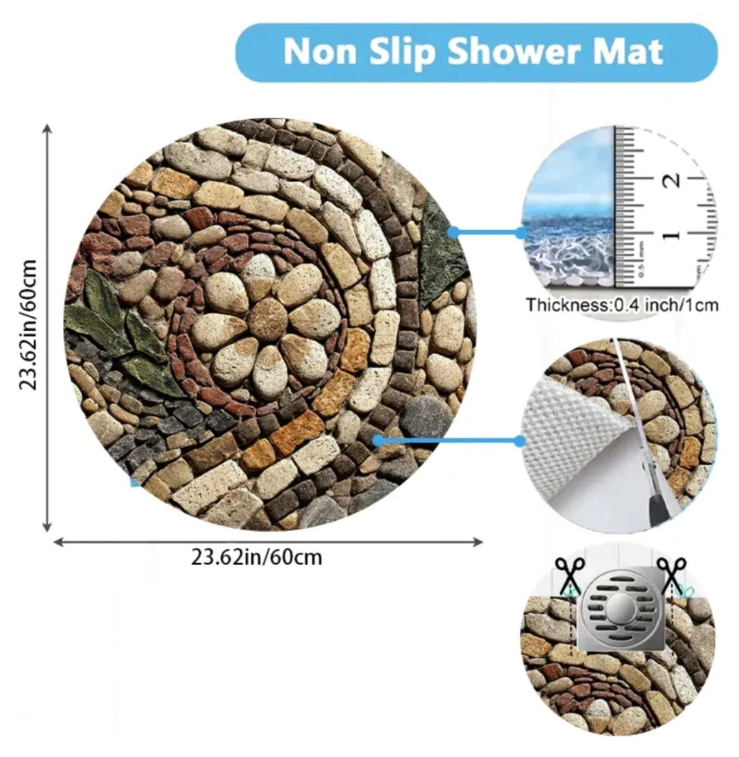 Natural Pebble Shower Bath Mat – Non-Slip Quick-Dry PVC Bathroom Floor Mat