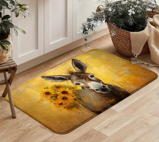 Donkey Sunflower Kitchen Carpet  Farmhouse Non-Slip Kitchen Mat