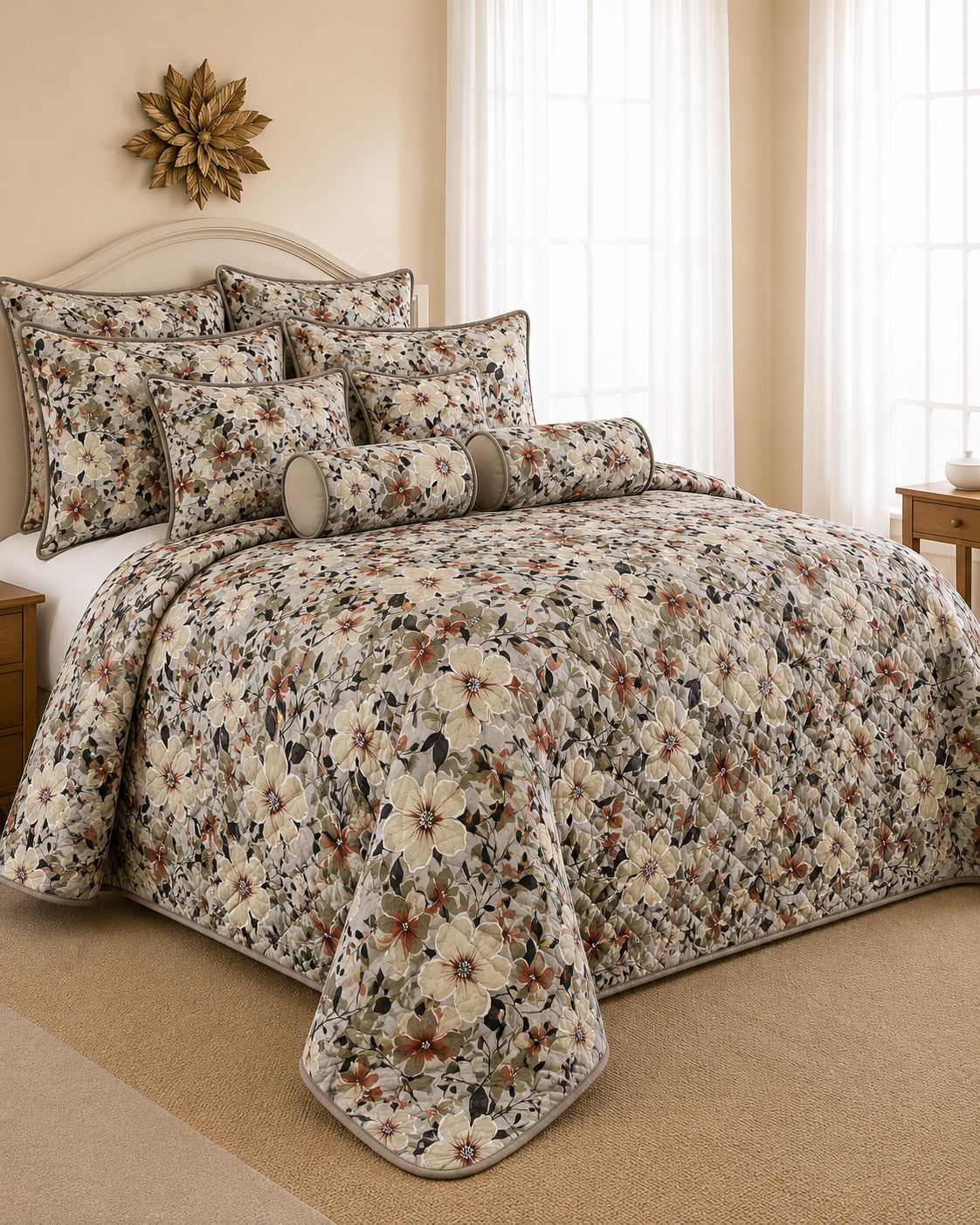 Luxury 9 Piece Quilted Comforter Set – King Size Bedding Collection