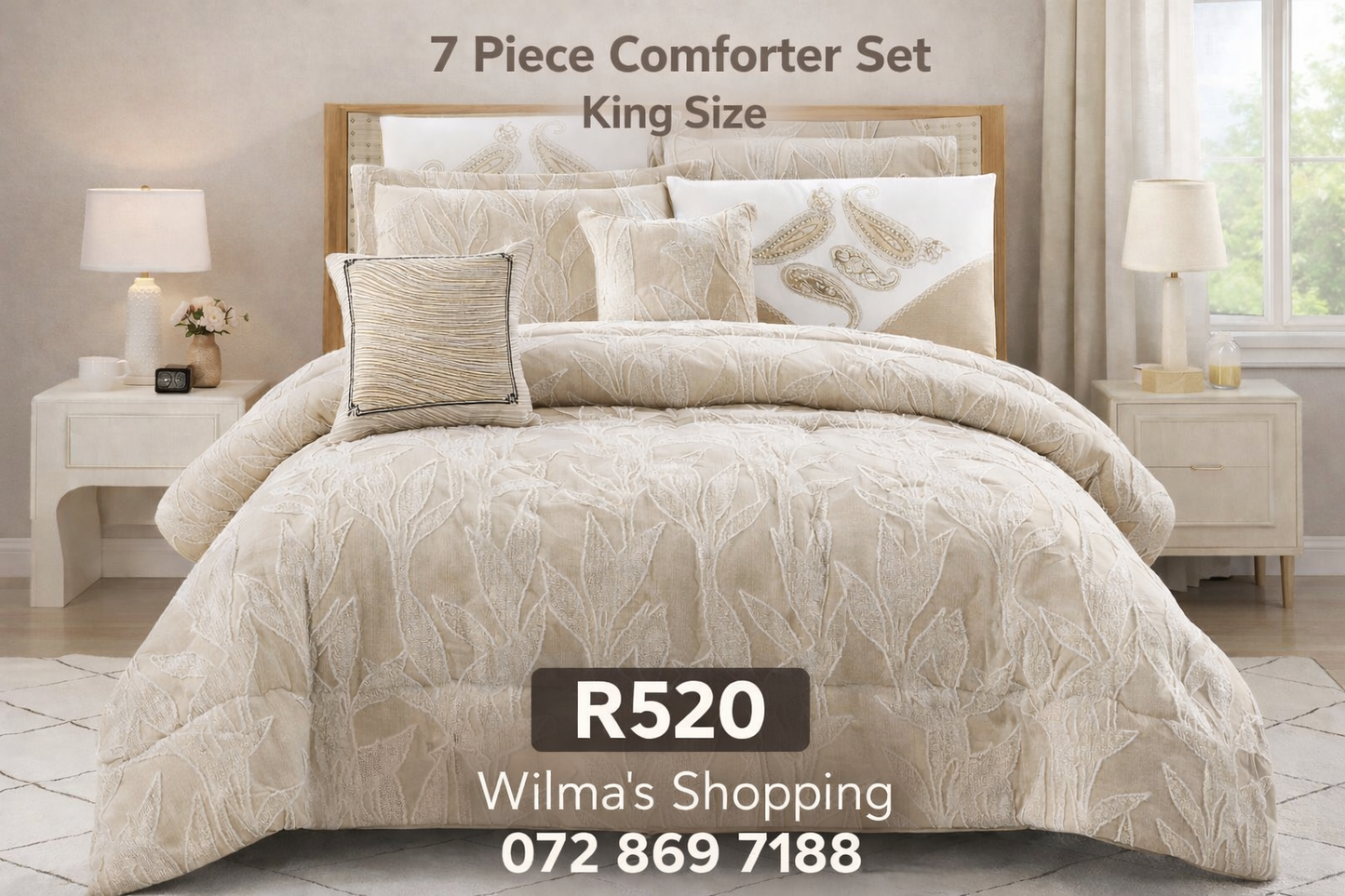 7-Piece Super King Comforter Set with Cushions – Moffy Textured Design Bedding