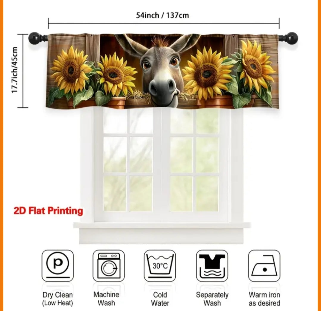 Donkey Sunflower Kitchen Curtain 137×45cm – Farmhouse Window Valance