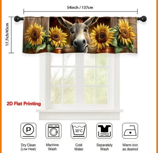 Donkey Sunflower Kitchen Curtain 137×45cm – Farmhouse Window Valance