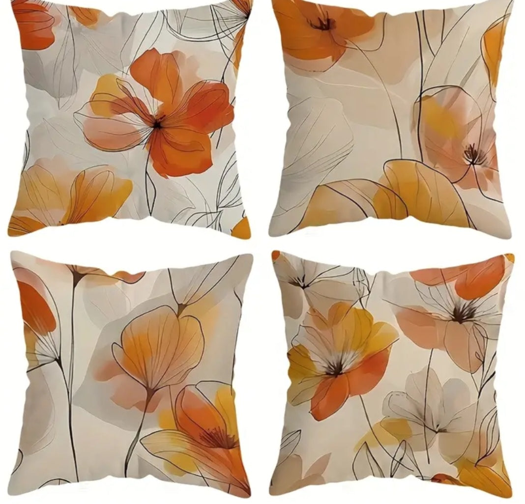 Abstract Orange Flower Pillow Covers – Minimalist Floral Cushion Set