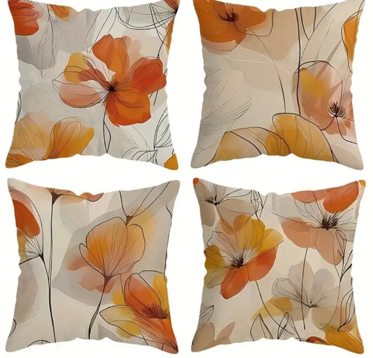 Abstract Orange Flower Pillow Covers – Minimalist Floral Cushion Set