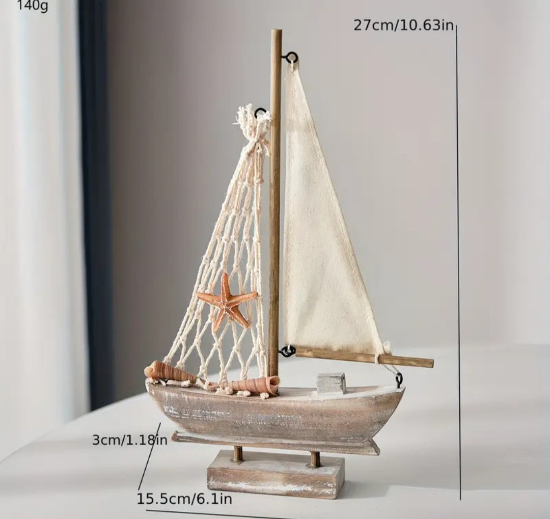 Rustic Wooden Sailboat Ornament | Coastal Nautical Home Décor | Beach House Decorative Boat