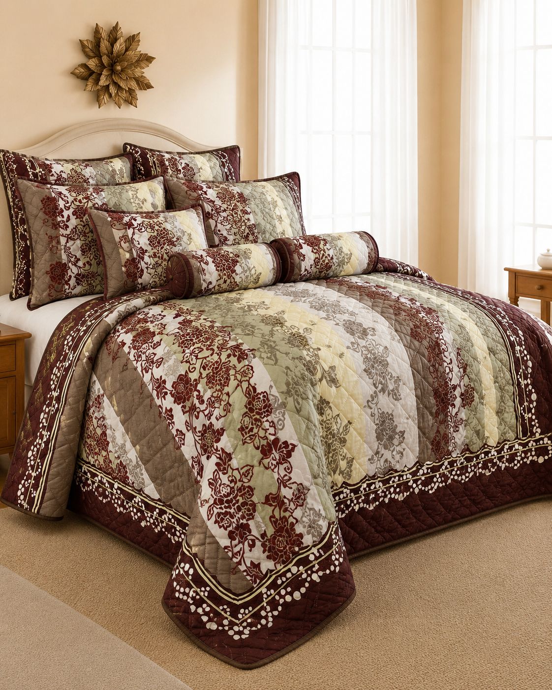 Luxury 9 Piece Quilted Comforter Set – King Size Bedding Collection
