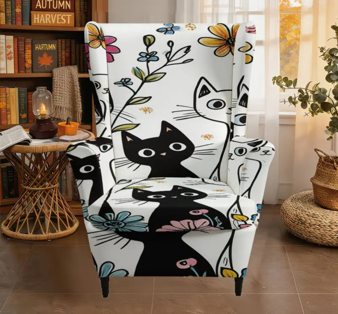 Printed wingback slipcover
