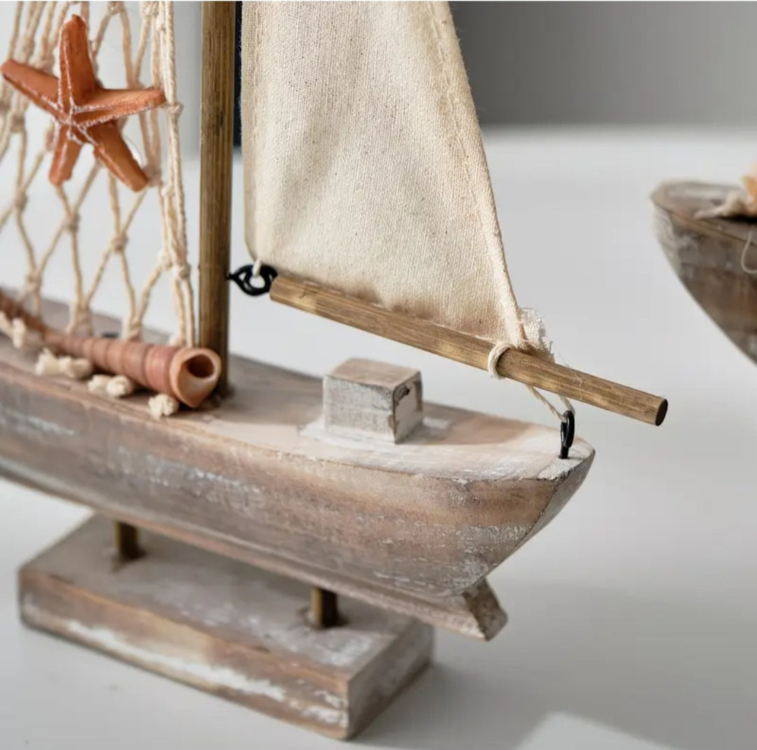 Rustic Wooden Sailboat Ornament | Coastal Nautical Home Décor | Beach House Decorative Boat