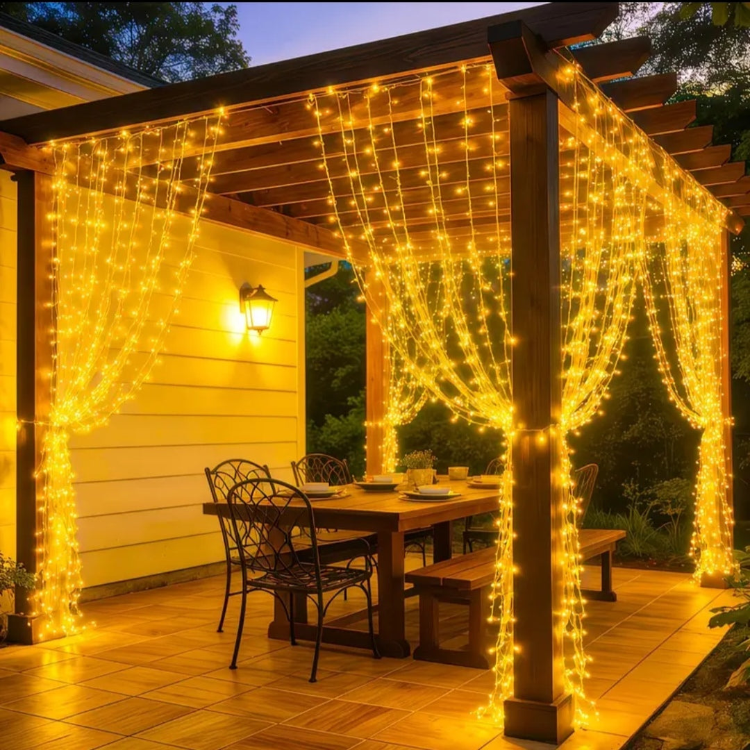 Solar Curtain String Lights Outdoor – LED Waterproof Fairy Lights with 12 Modes for Garden, Patio, Balcony & Events