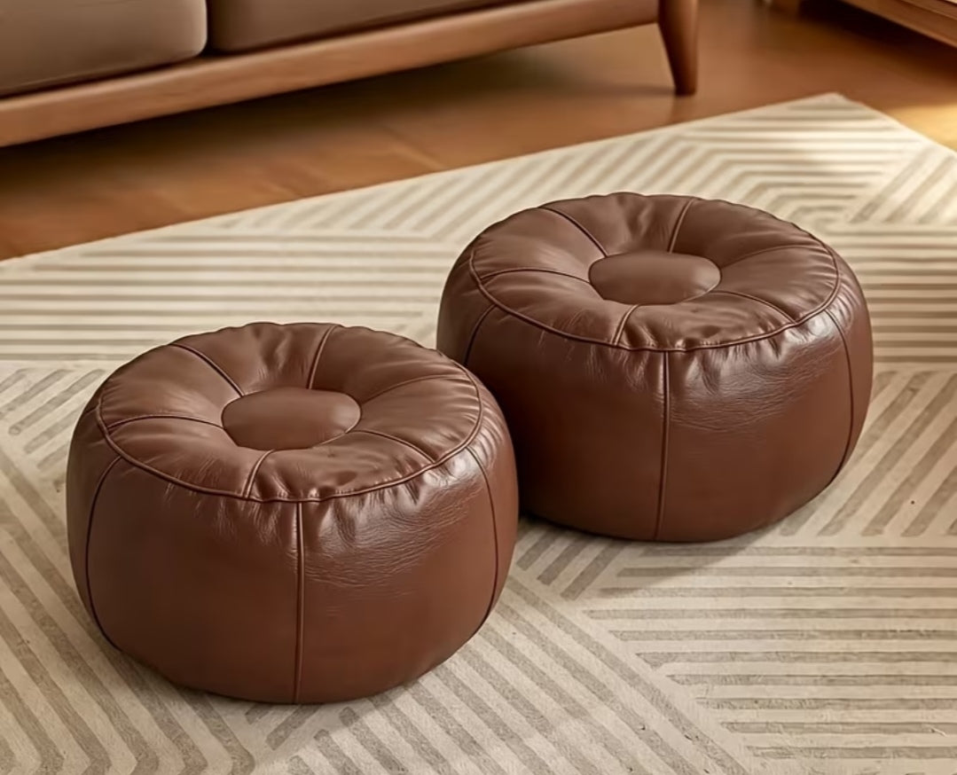 2-Piece Storage Pouf Ottoman Set – Faux Leather Beanbag Covers | Extra Seating & Hidden Storage