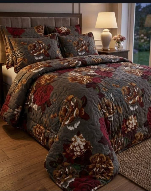 Luxury 5-Piece Cotton Bedspread Set with Floral Print – King Size Bedding Set with Pillowcases