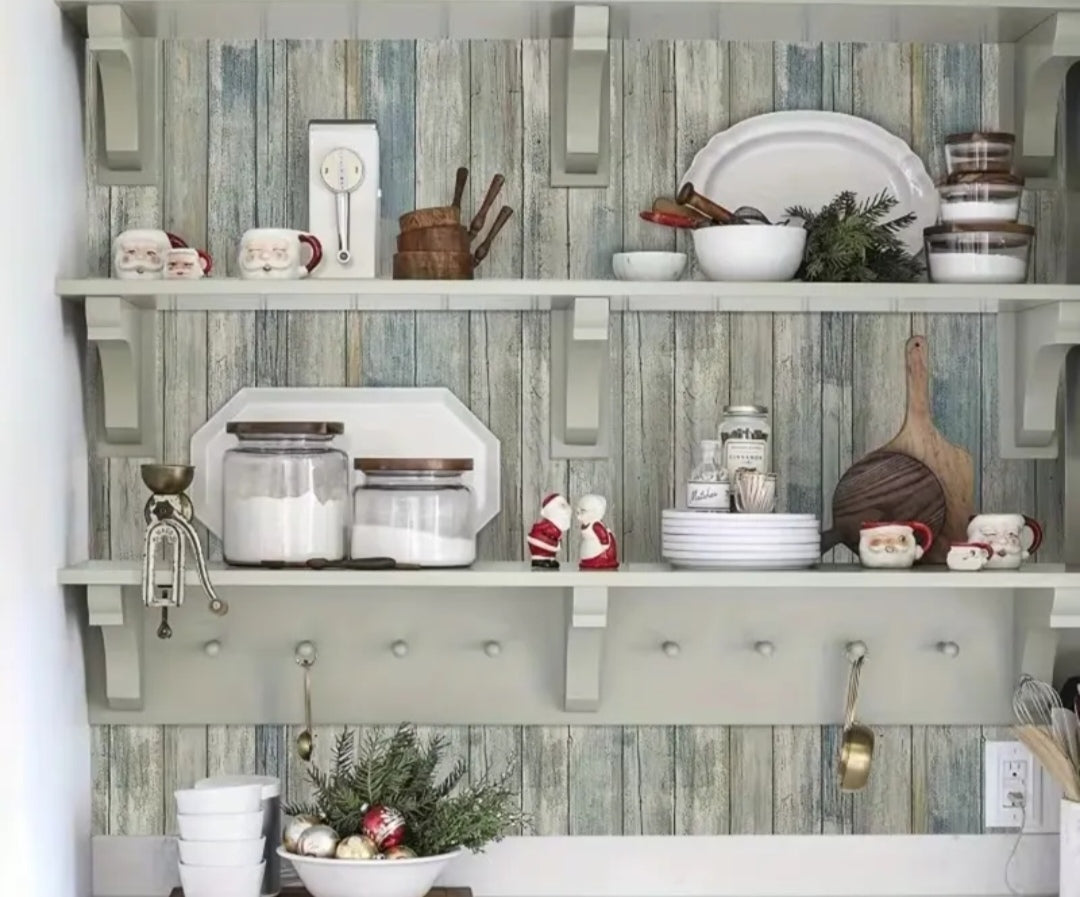 Ocean Blue Distressed Wood Peel & Stick Wallpaper – Self-Adhesive Waterproof Wall & Furniture Covering