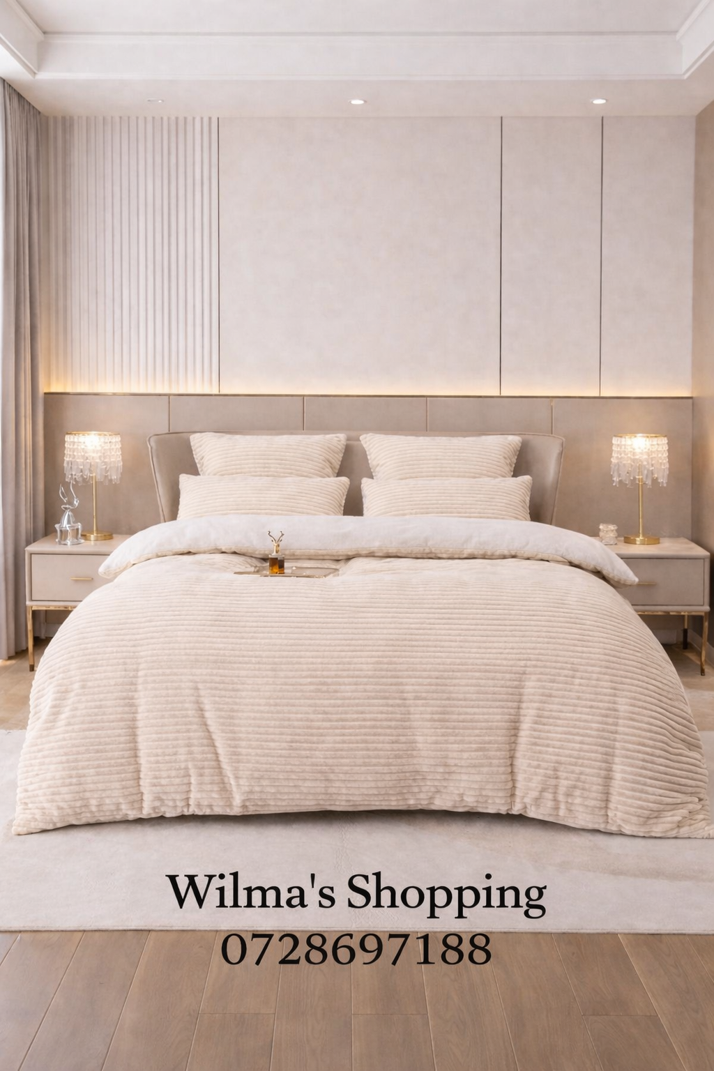 Stripey Sherpa Comforter Set – 5 Piece (Queen Size)