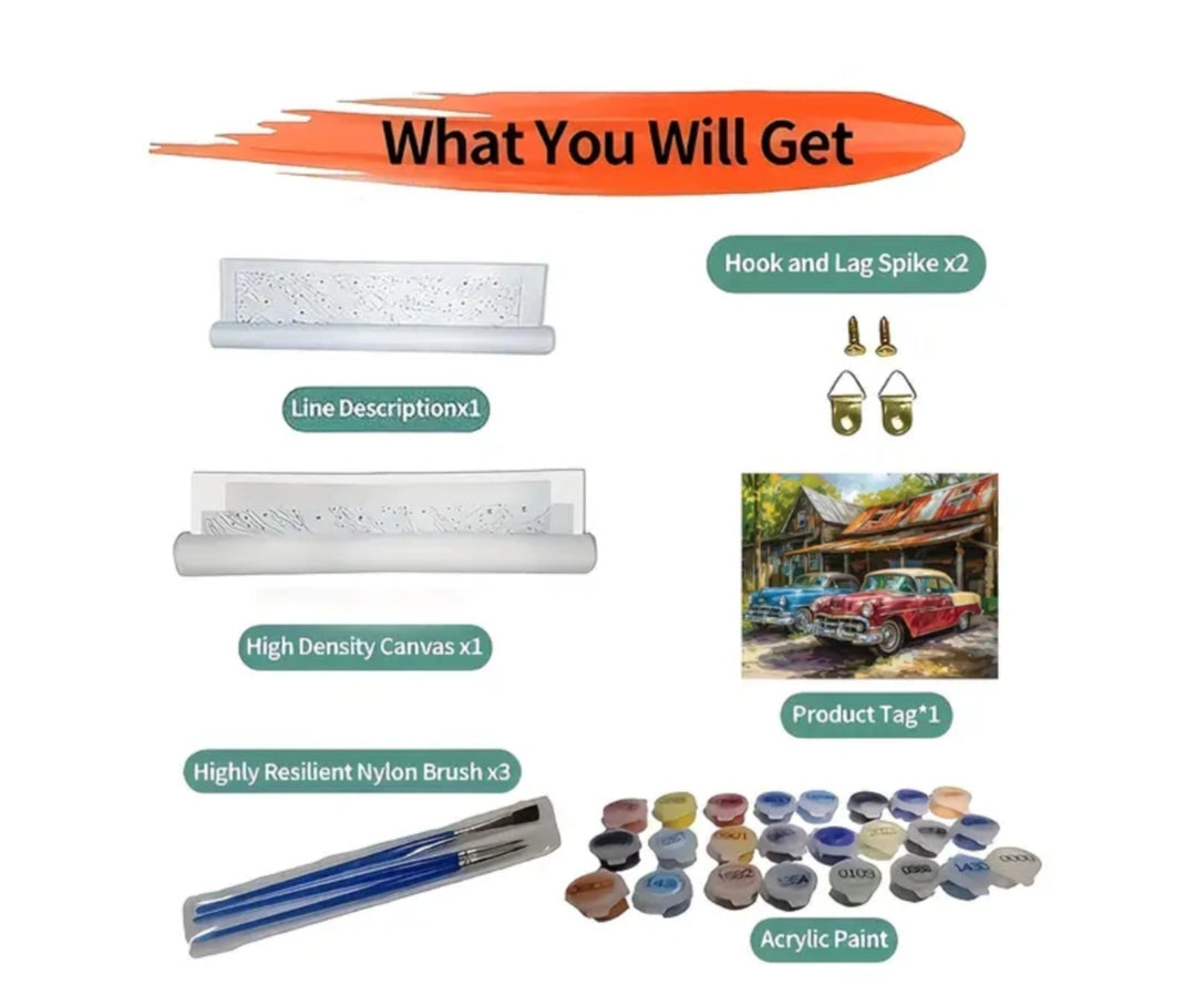 Vintage Classic Cars Paint by Numbers Kit – DIY Canvas Art