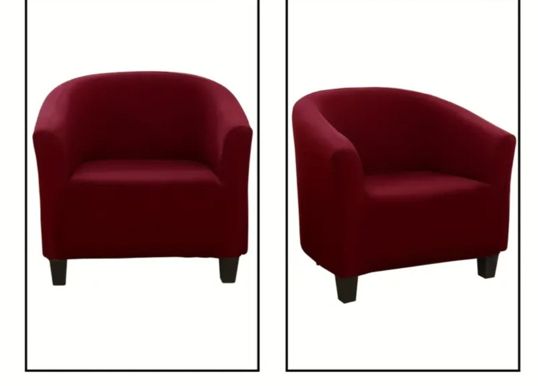 Burgundy Stretch Tub Chair Cover – Soft Washable Club Armchair Slipcover (Wine Red)