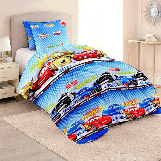 Disney Cars Lightning McQueen Kids Comforter Set – Soft Cartoon Bedding with Pillow Covers, Blue Racing The