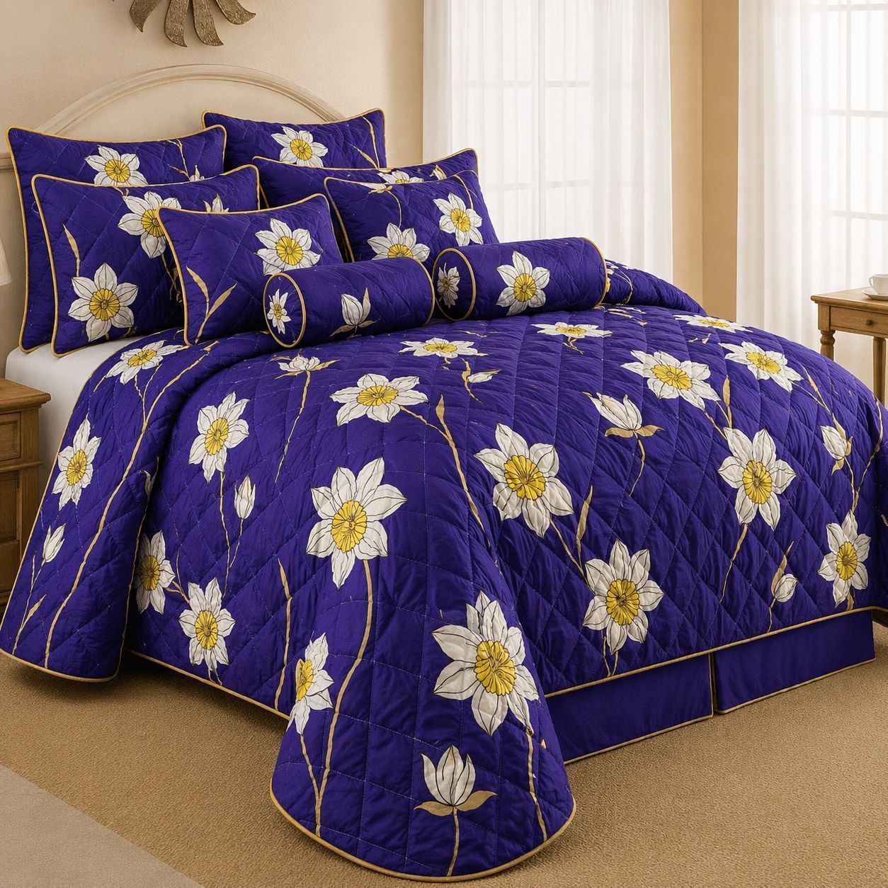 Luxury 9 Piece Quilted Comforter Set – King Size Bedding Collection