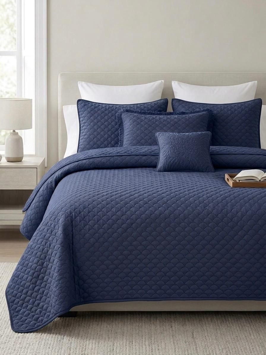 Premium Embossed Oxford Bedspread Set – King Size | 16 Elegant Colours