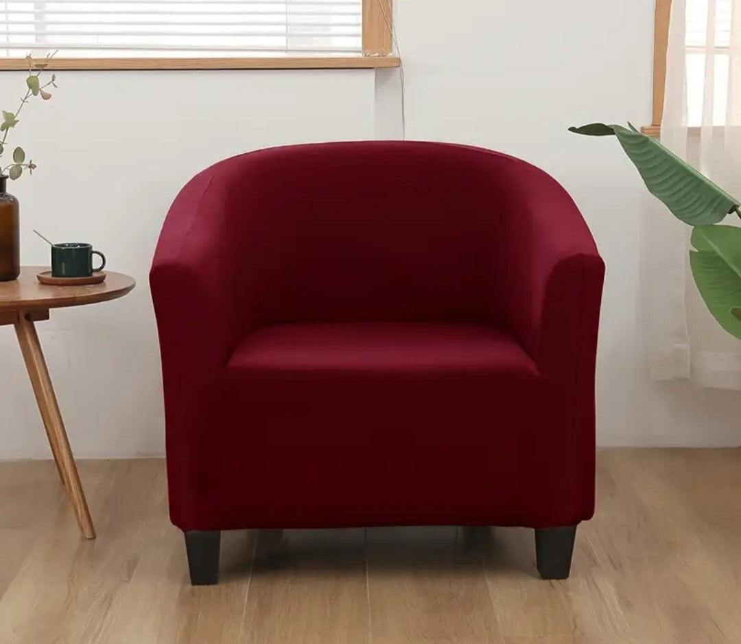 Burgundy Stretch Tub Chair Cover – Soft Washable Club Armchair Slipcover (Wine Red)