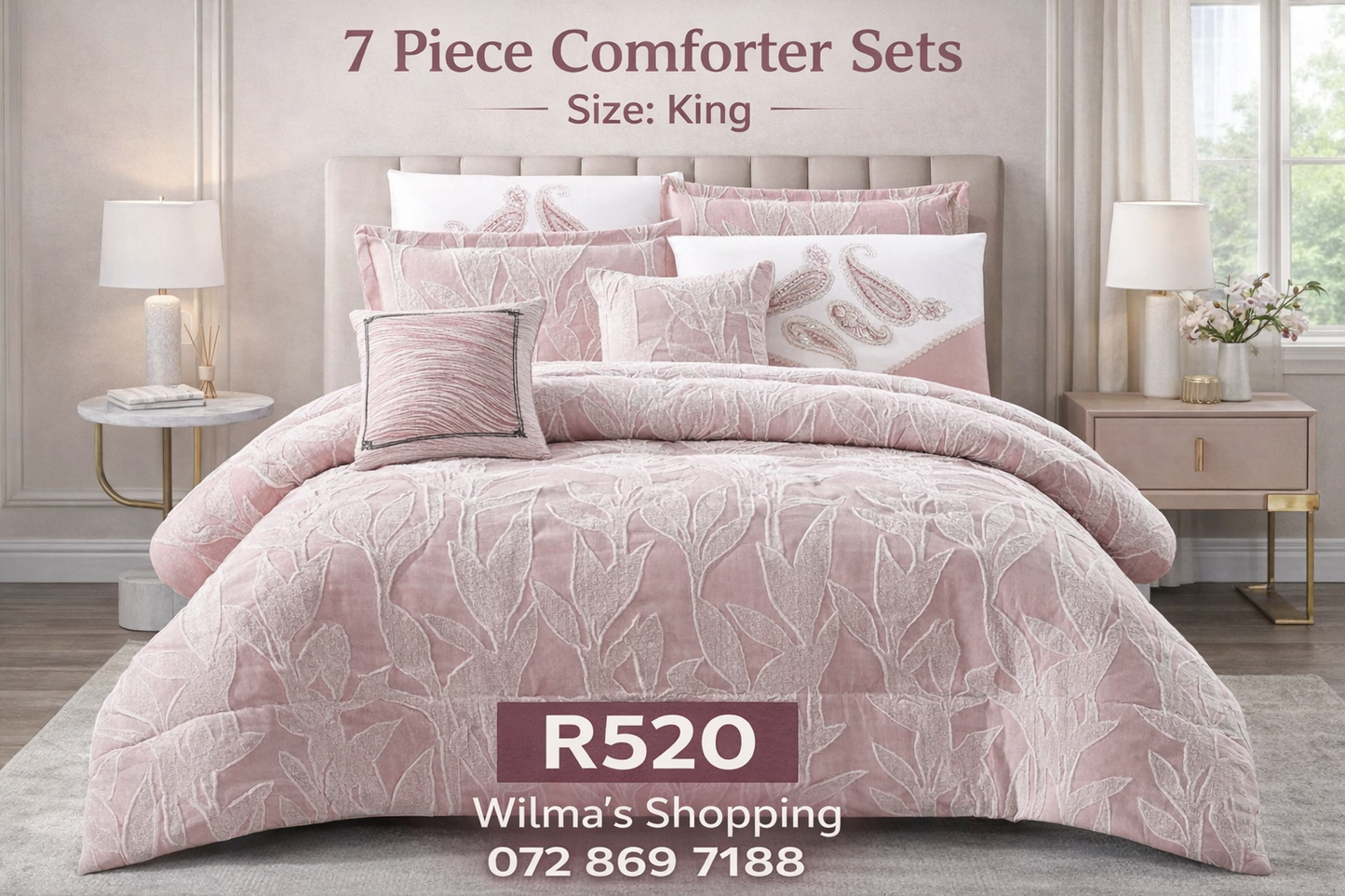 7-Piece Super King Comforter Set with Cushions – Moffy Textured Design Bedding