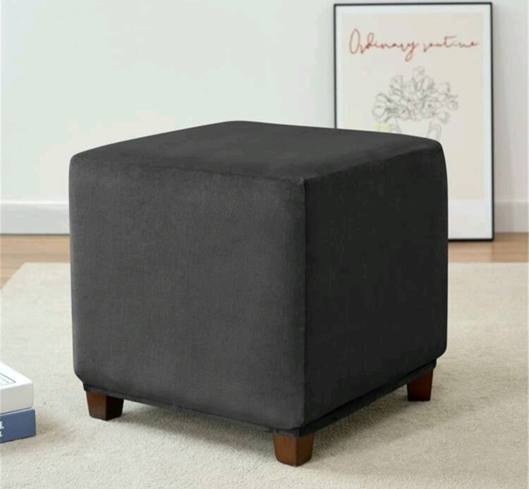 Small Velvet Ottoman Slipcover – Stretch Square Footstool Cover in Camel, Dark Green & Gray