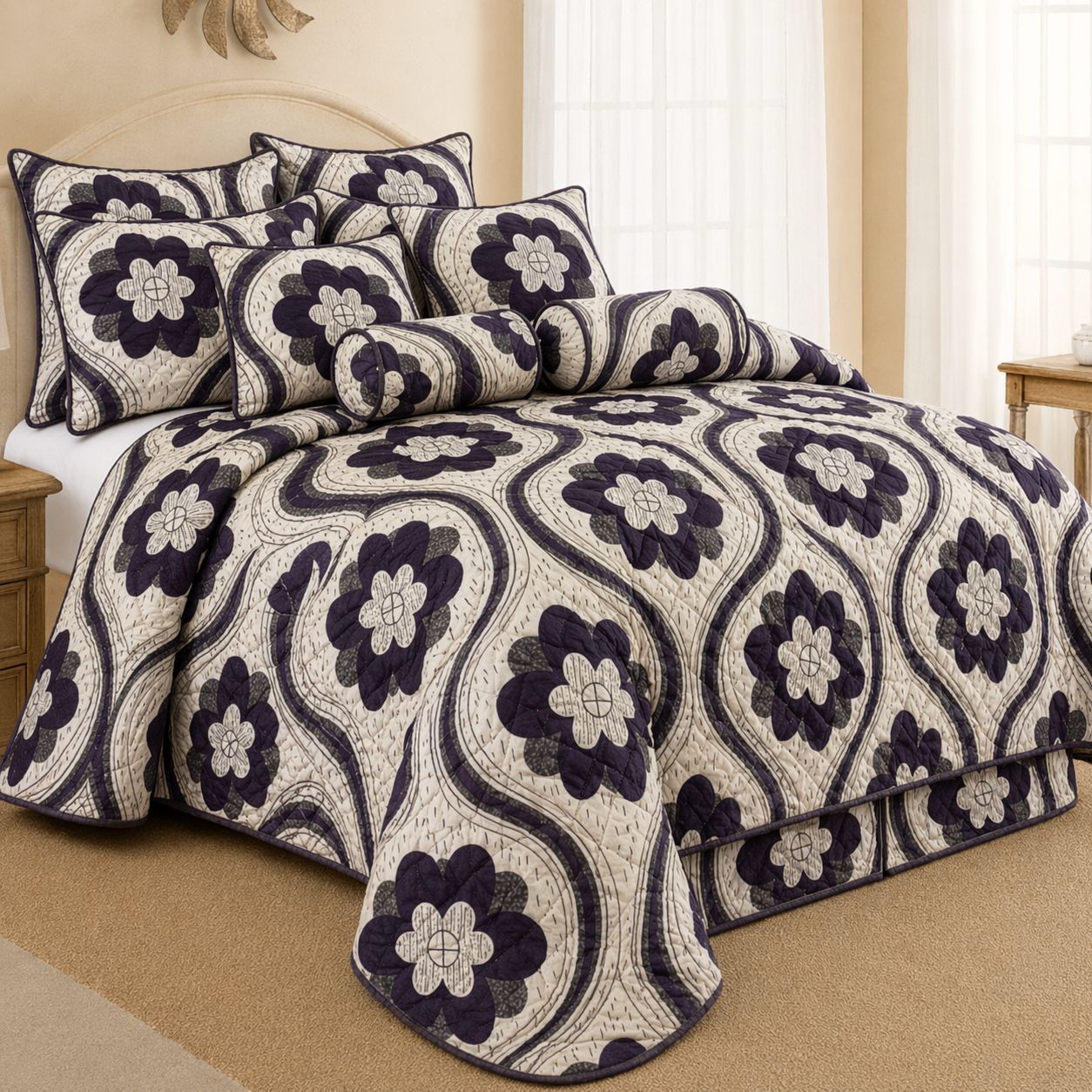 Luxury 9 Piece Quilted Comforter Set – King Size Bedding Collection