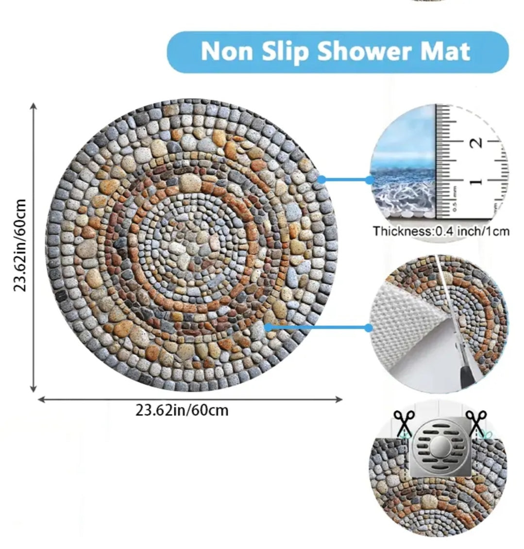 Natural Pebble Shower Bath Mat – Non-Slip Quick-Dry PVC Bathroom Floor Mat