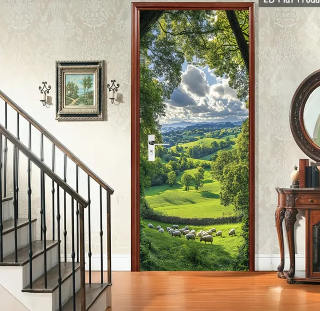 Botanical Door Wrap Collection – Nature-Inspired 3D Wall Murals (95 × 215 cm) | Peel & Stick Waterproof Door Stickers for Home Décor