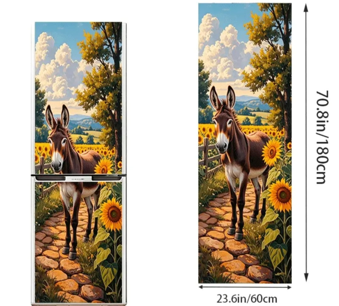 Donkey & Sunflower Fridge Wrap 60×180cm – Farmhouse Refrigerator Sticker