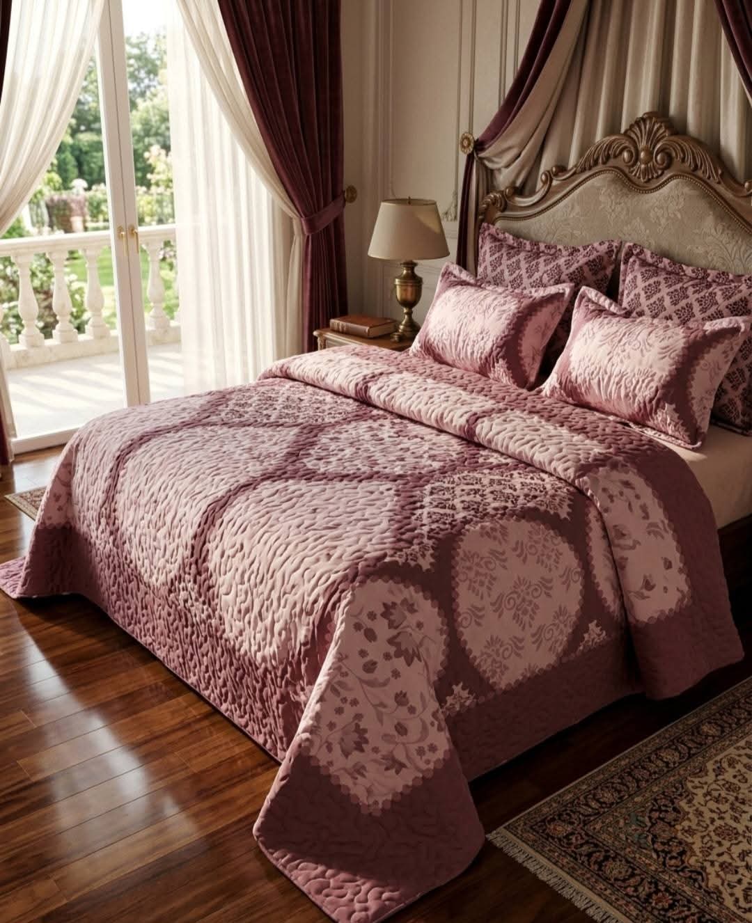 Luxury 5-Piece Cotton Bedspread Set with Floral Print – King Size Bedding Set with Pillowcases
