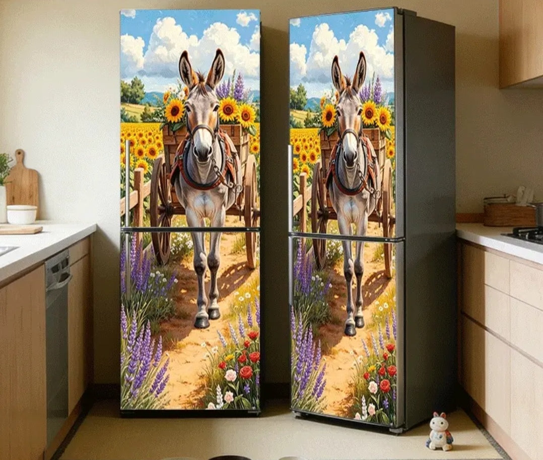 Donkey & Sunflower Fridge Wrap 60×180cm – Farmhouse Refrigerator Sticker
