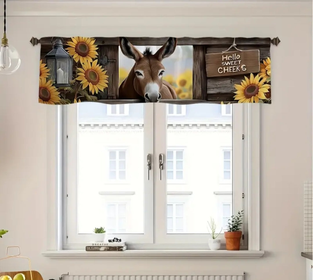 Donkey Sunflower Kitchen Curtain 137×45cm – Farmhouse Window Valance