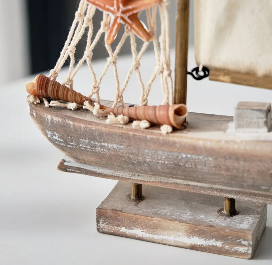 Rustic Wooden Sailboat Ornament | Coastal Nautical Home Décor | Beach House Decorative Boat