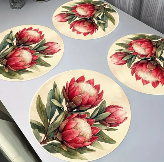 4pce Round protea place mats