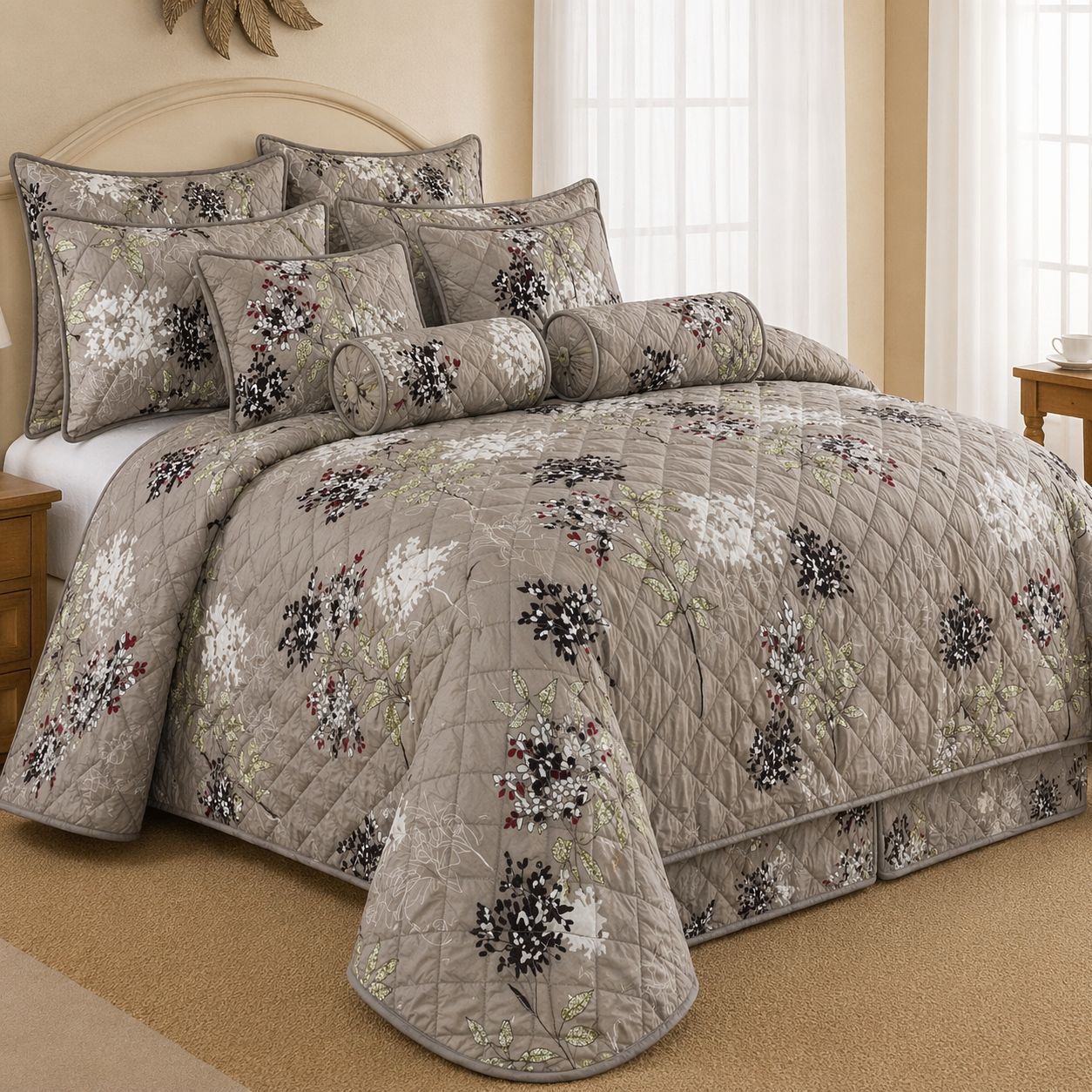 Luxury 9 Piece Quilted Comforter Set – King Size Bedding Collection