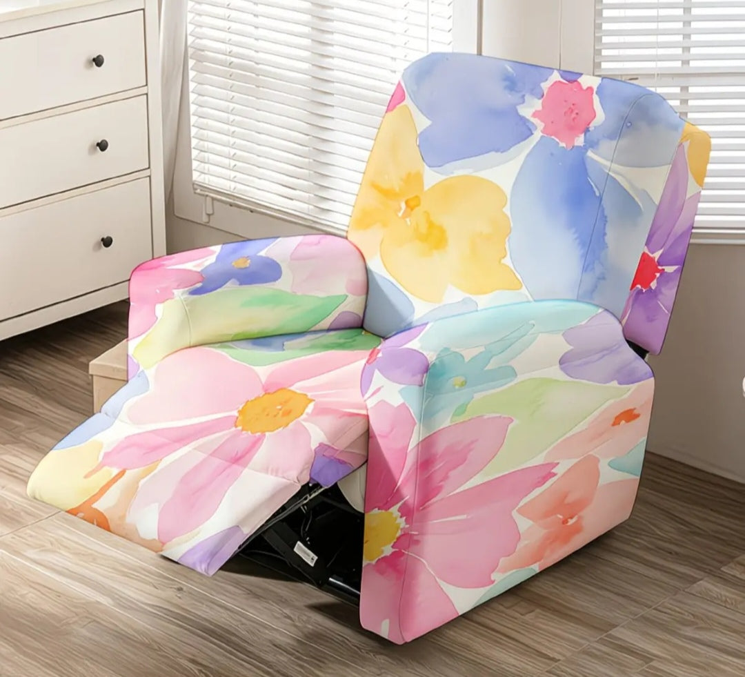 4-Piece Stretch Floral Recliner Chair Cover | Washable Protective Slipcover