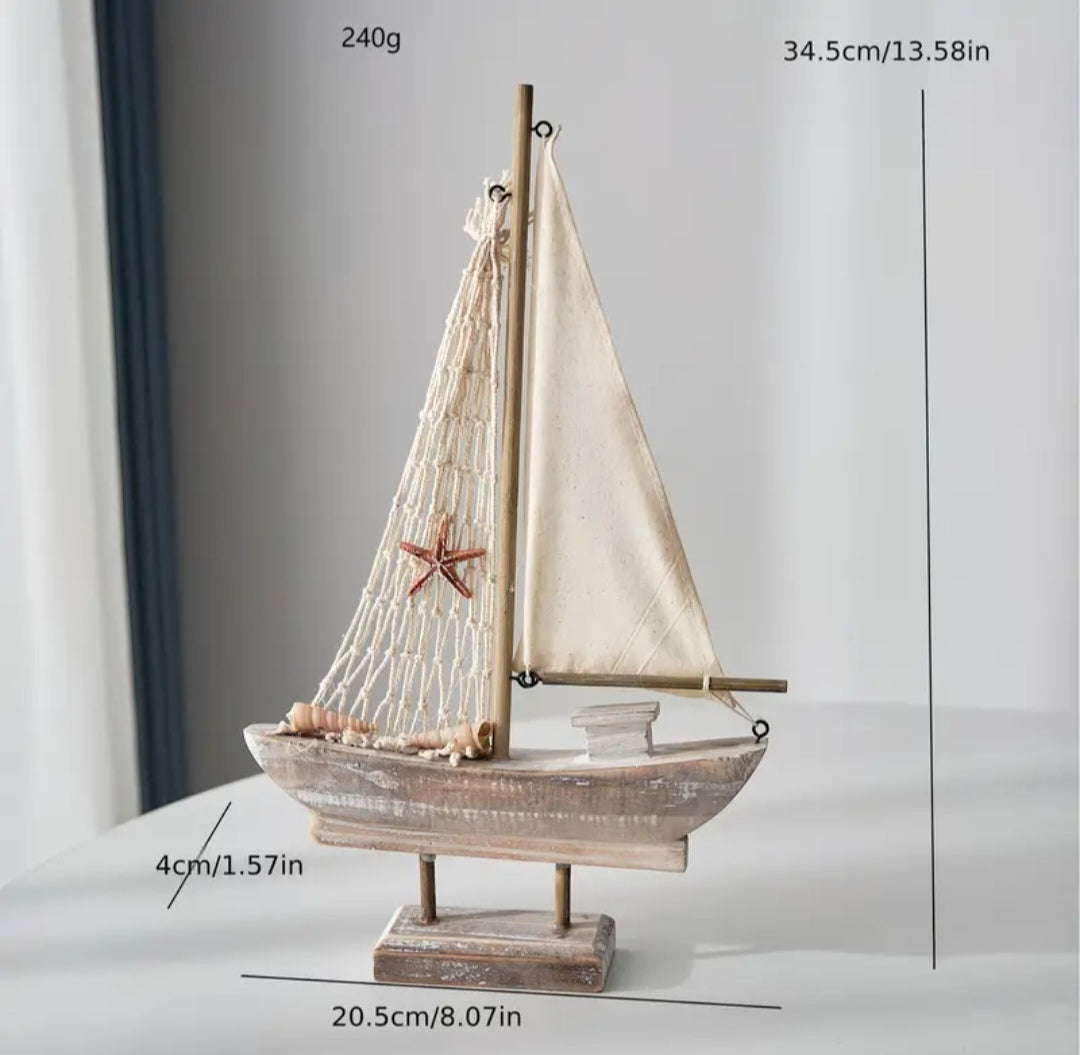 Rustic Wooden Sailboat Ornament | Coastal Nautical Home Décor | Beach House Decorative Boat