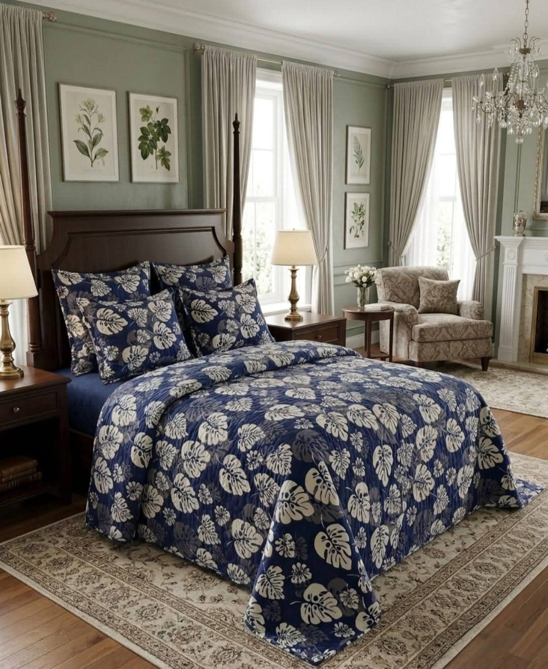 Luxury 5-Piece Cotton Bedspread Set with Floral Print – King Size Bedding Set with Pillowcases