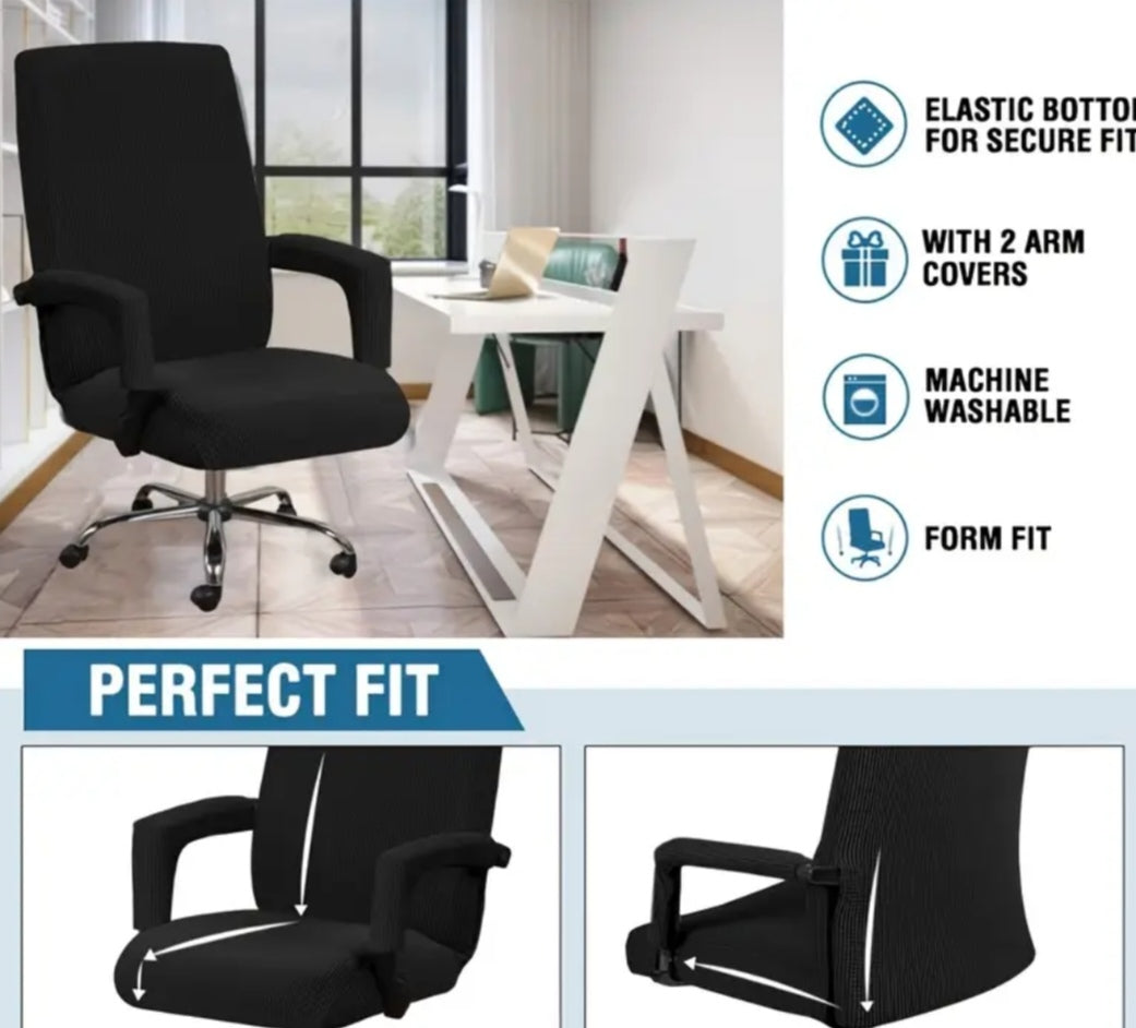 3-Piece Stretch Office Chair Cover Set – Non-Slip Jacquard Cover for Medium & High Back Computer Chairs