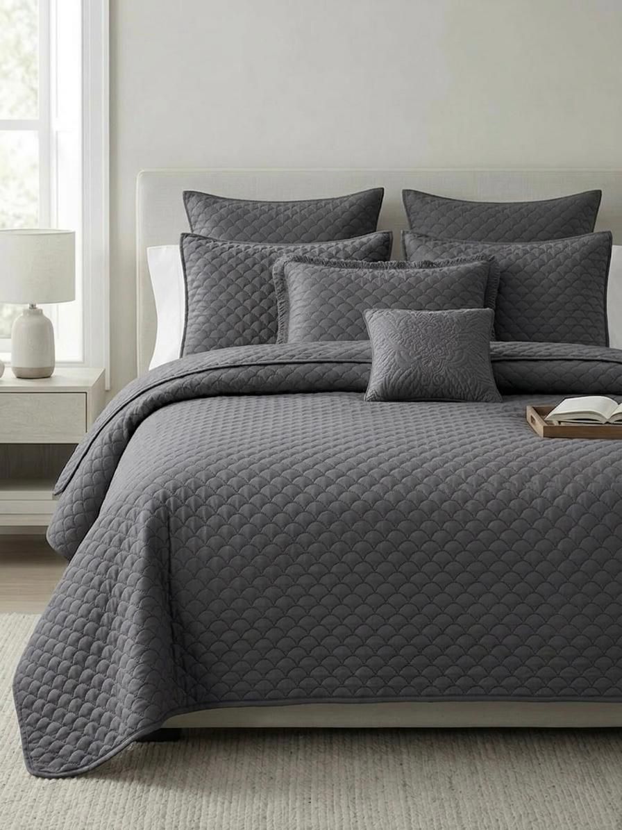 Premium Embossed Oxford Bedspread Set – King Size | 16 Elegant Colours