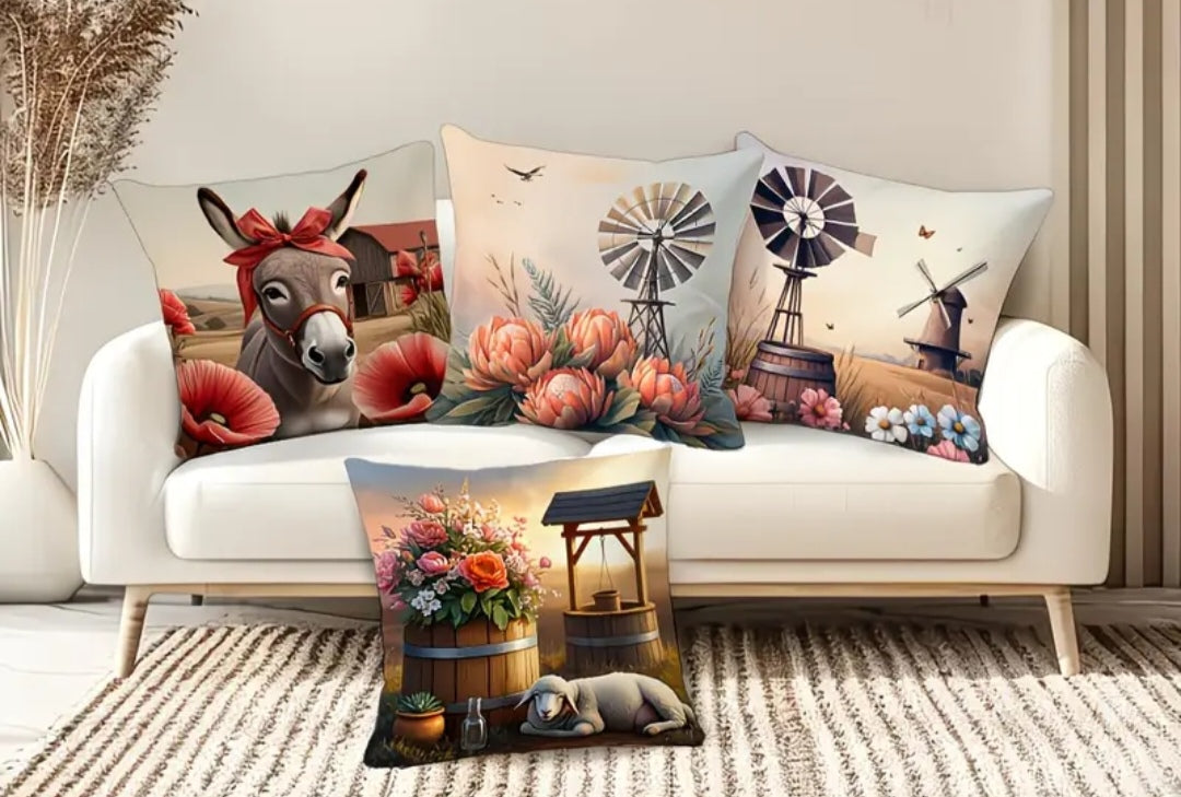 Plaaslewe Sierkussing Oortreksel (45x45cm) | Donkies, Windpomp & Plaas Tema